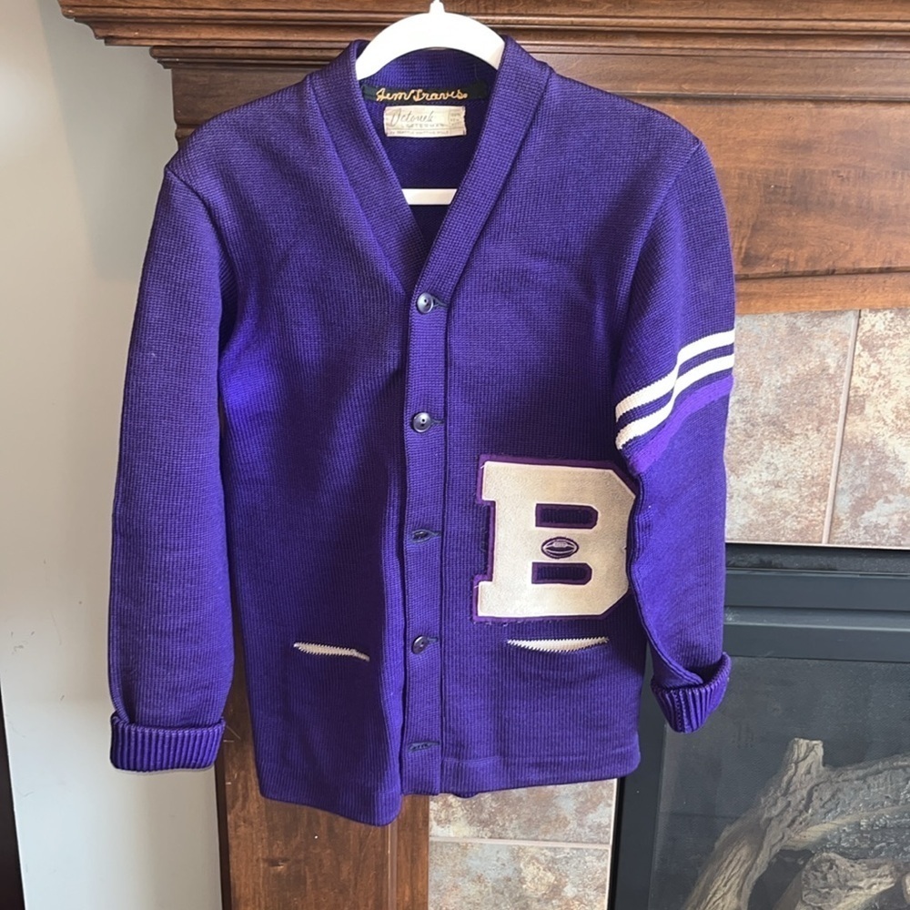 Vintage 1940s/50s varsity football letter cardigan sweater rockabilly wool M
